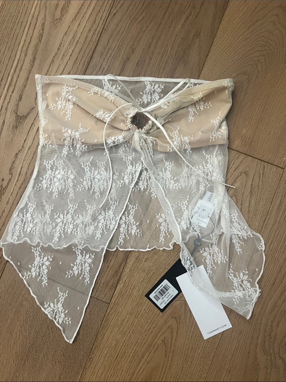 Tiger Mist White Sheer Lace Bandeau with Nude Lining
